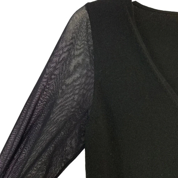 Fuzzi by Jean Paul Gaultier Sweater Sheer Sleeve V Neck Top Black Size XS NWT - Picture 3 of 10